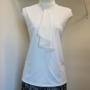 Karl Lagerfeld Paris Mock Neck Sleeveless Cream Ruffle Top - Sz- L